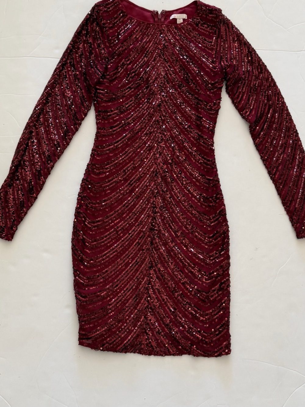 Gianni Bini Burgundy Long-Sleeve Sequin Sheath Dress